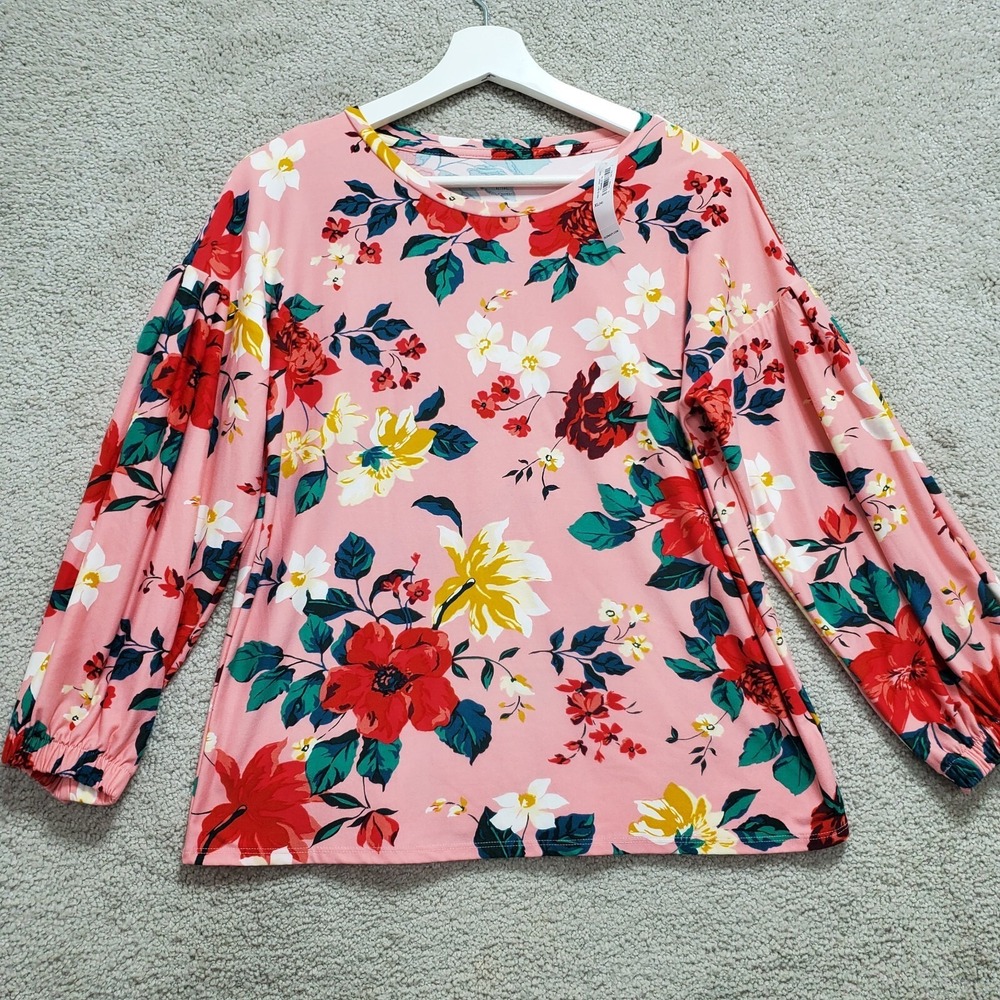 Old Navy Blouse Top Girls XL Pink‎ Multi Floral Round Neck Garden  Pullover